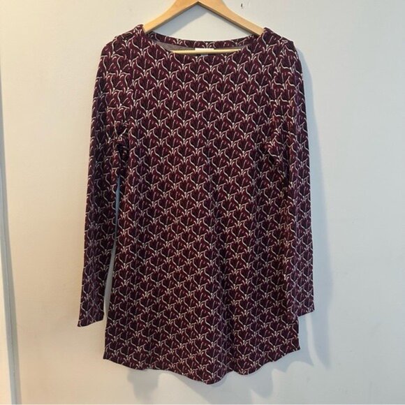 J Jill Ladie’s Ponte burgundy Top long sleeved tunic geometric Size Small - Picture 2 of 11